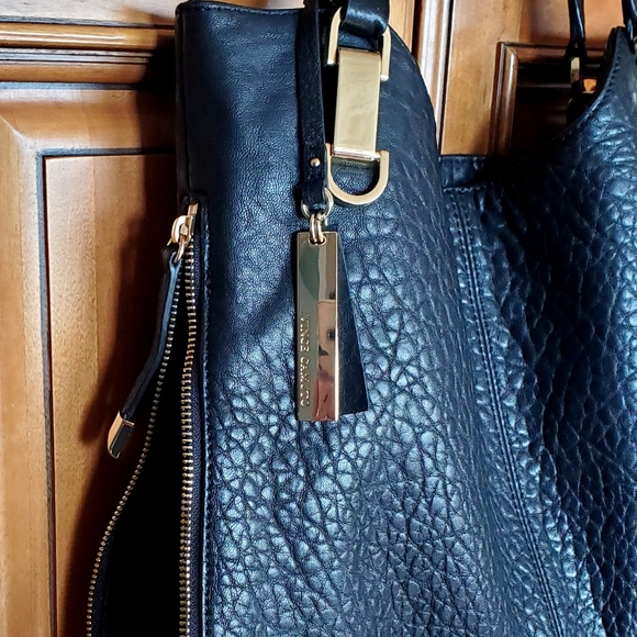 NEW Vince Camuto Genuine Pebble Leather "Riley" Tote Crossbody Bag Purse Black - Picture 3 of 16